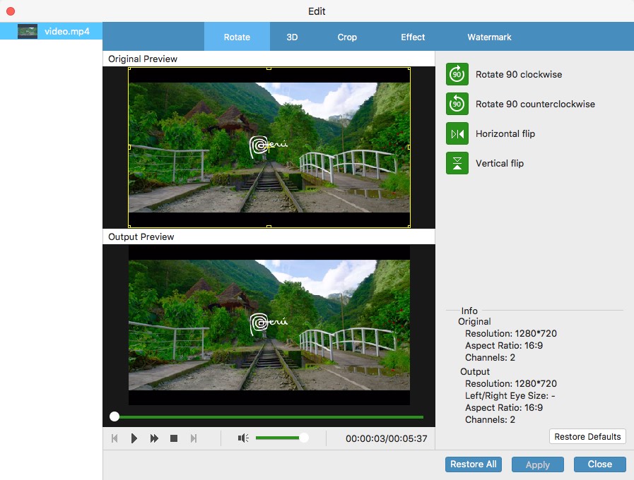 Tipard 4K Video Converter for Mac 9.1 : Rotate Options