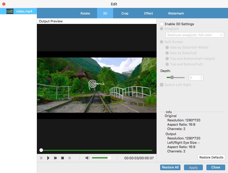 Tipard 4K Video Converter for Mac 9.1 : 3D Options