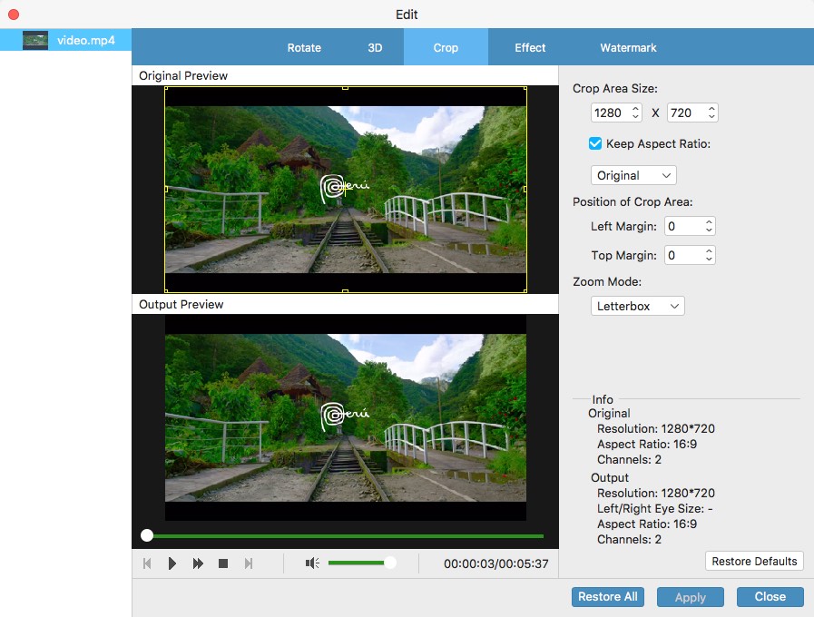 Tipard 4K Video Converter for Mac 9.1 : Crop Options