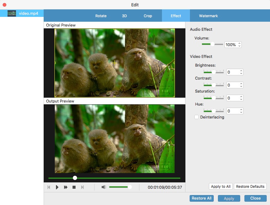 Tipard 4K Video Converter for Mac 9.1 : Effect Options