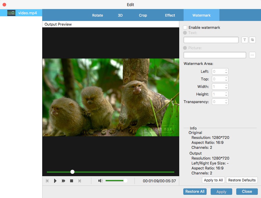 Tipard 4K Video Converter for Mac 9.1 : Watermark Options