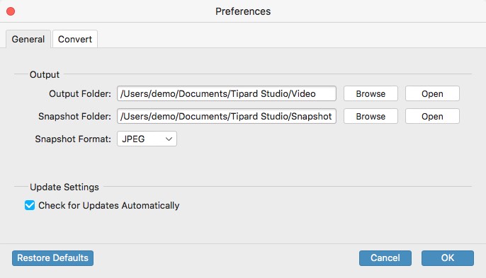 Tipard 4K Video Converter for Mac 9.1 : General Preferences