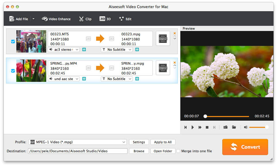 Aiseesoft Video Converter for Mac 9.2 : Main Window