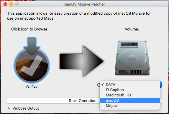macOS Mojave Patcher 1.2 : Main Window