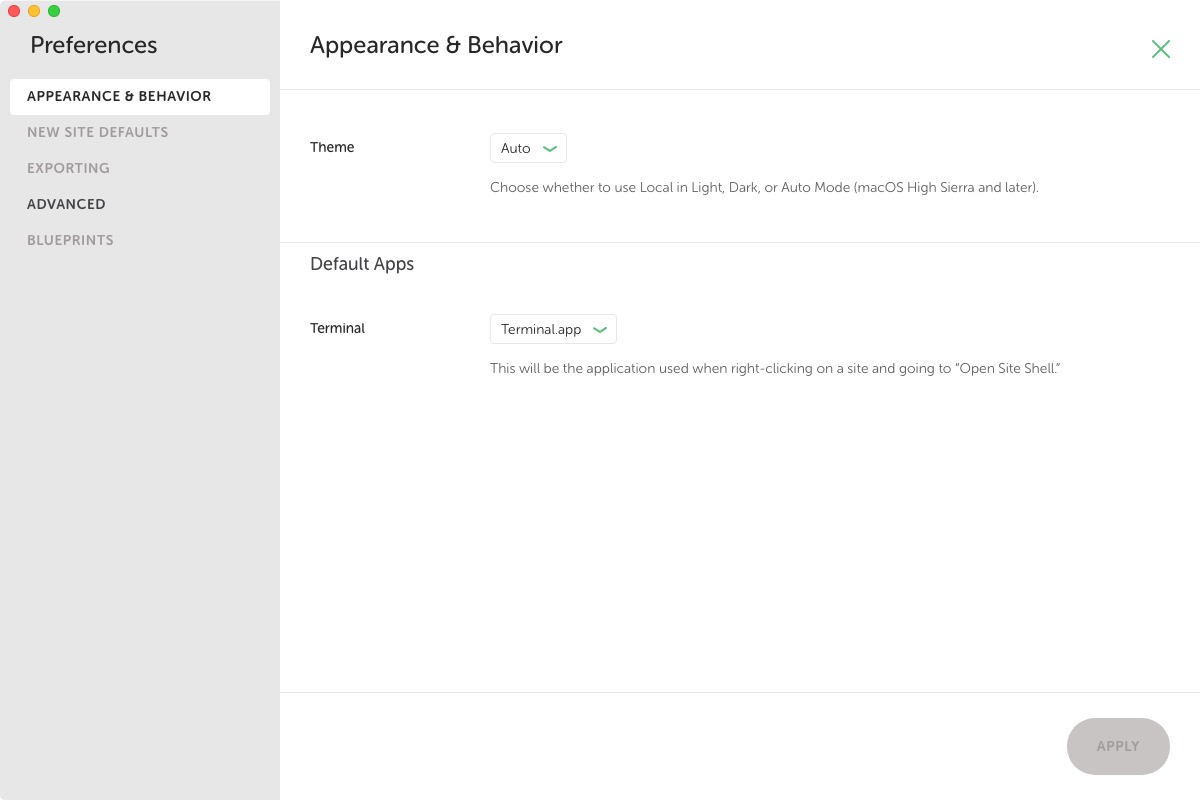 Local by Flywheel 5.6 : Appearance and Behavior Preferences