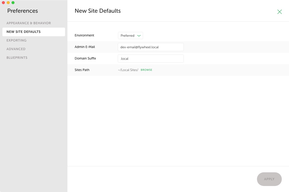 Local by Flywheel 5.6 : New Site Default