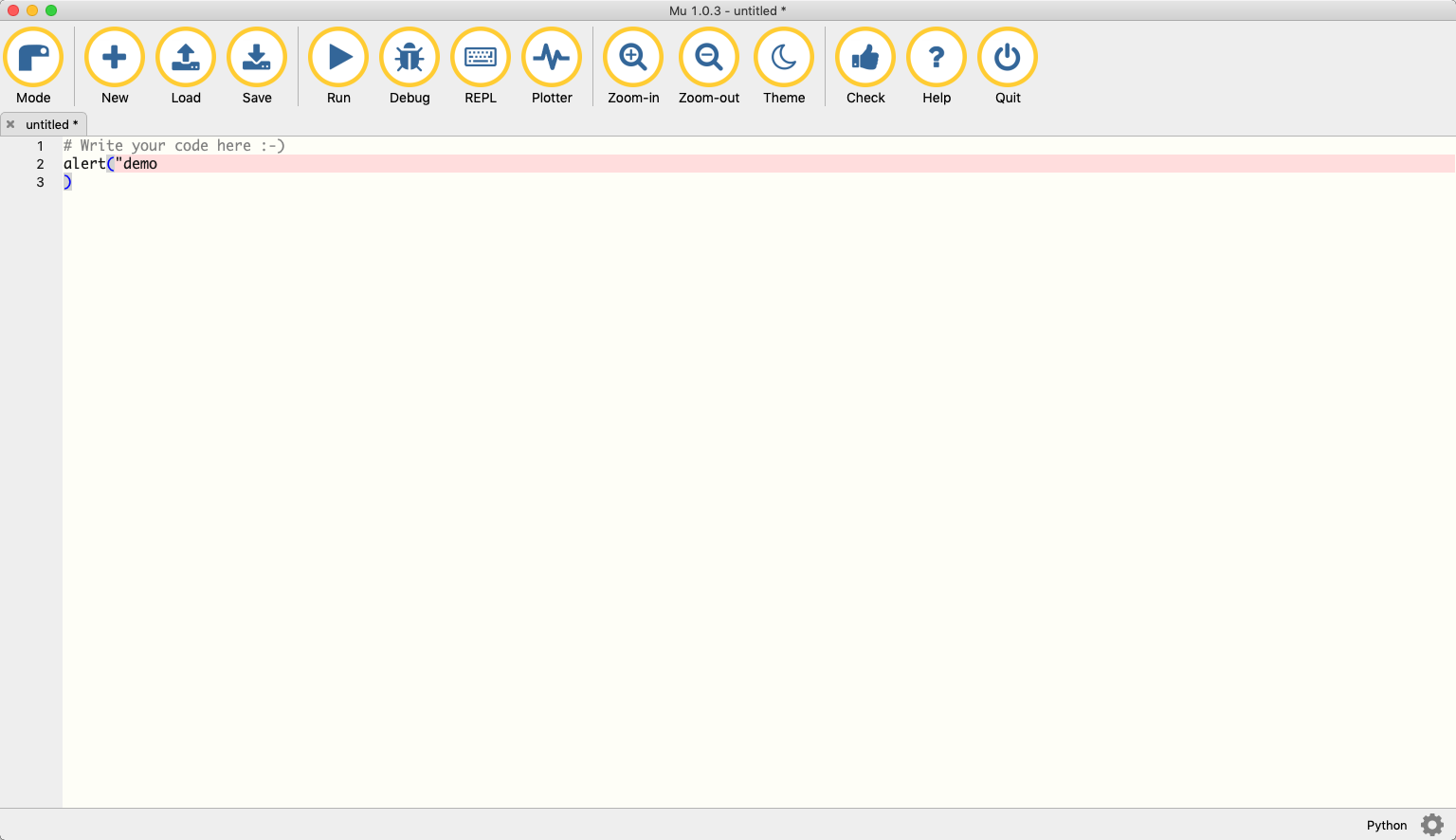 mu-editor 1.0 : Main Window