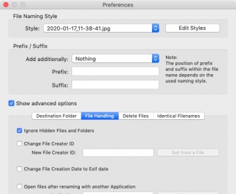 Advanced Preferences - File Handling