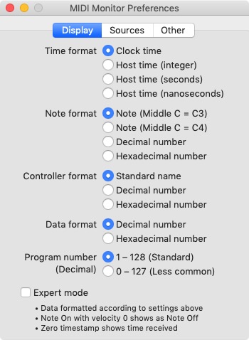 MIDI Monitor 1.4 : Display Preferences 