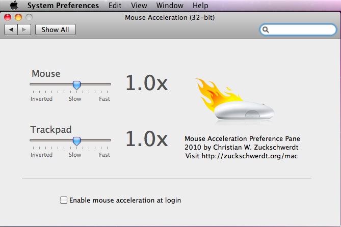 Mouse Acceleration.prefPane 1.1 : Main window