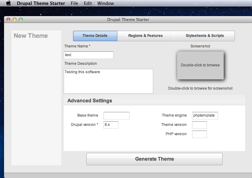 Drupal Theme Starter 1.0 : Main window