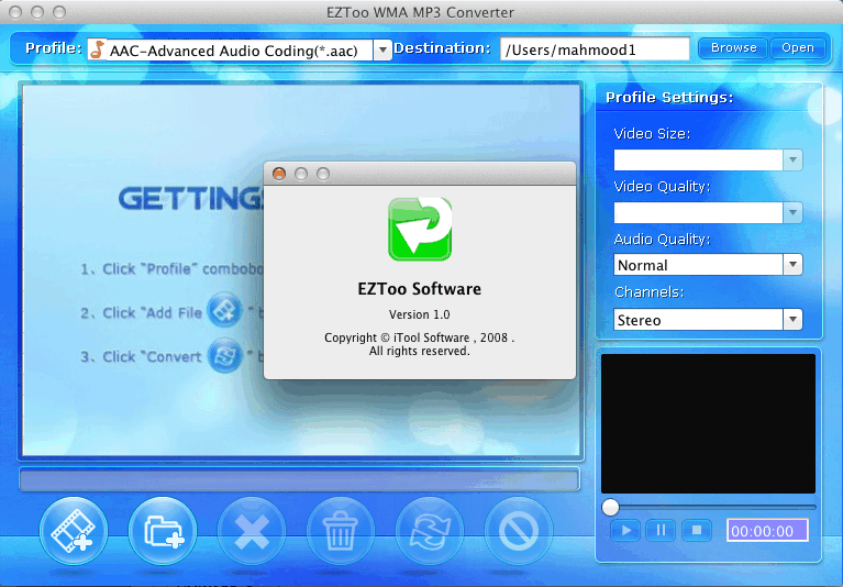 EZToo WMA MP3 Converter 1.0 : Main Window