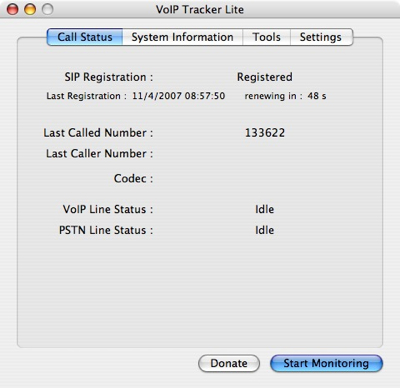 VoIP Tracker Lite 1.1 : Main window