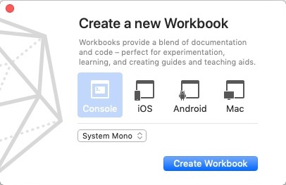 Xamarin Workbooks 1.5 : Create a New Woorkbook