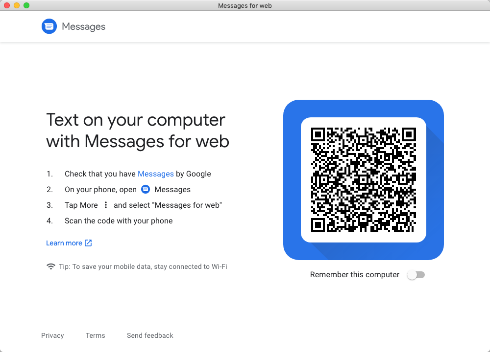 Android Messages 1.1 : Main Window