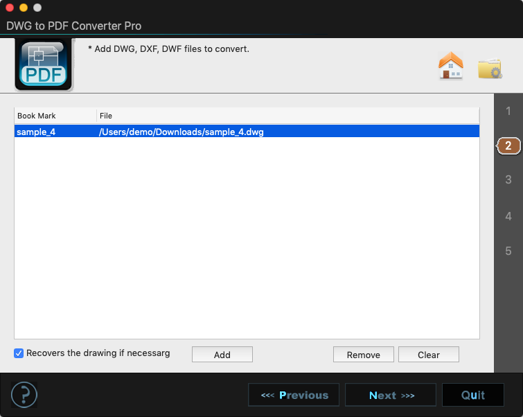 DWG to PDF Converter Pro 2.2 : Add Files Window