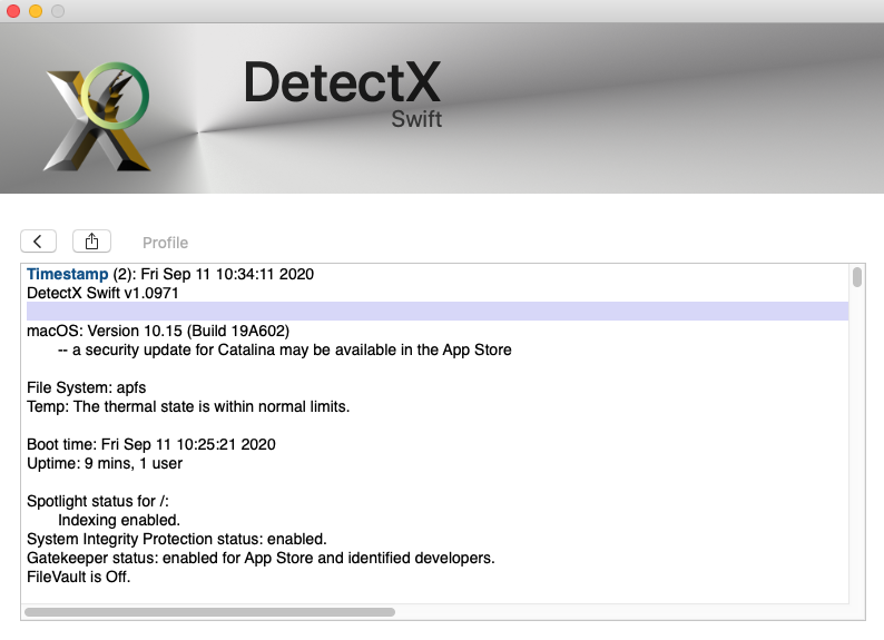 DetectX 1.0 : Profile tab