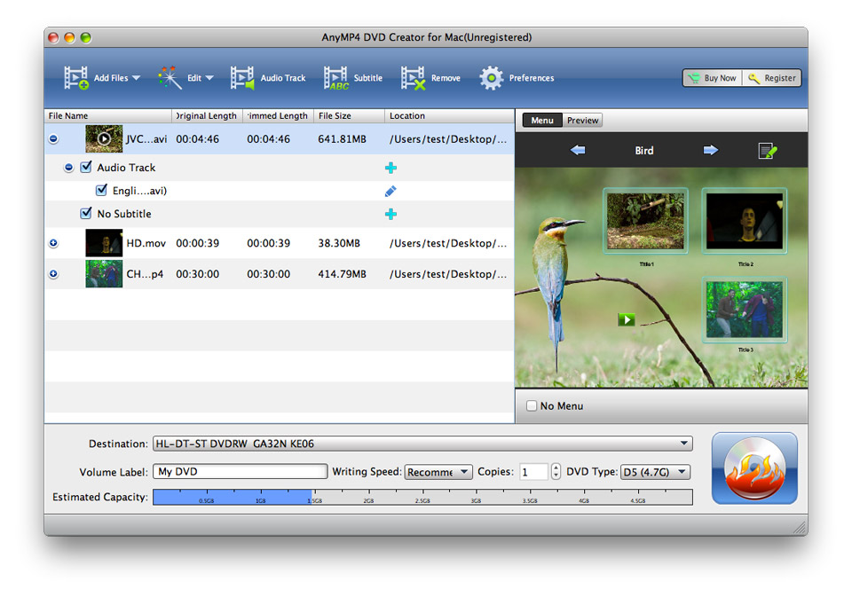 AnyMP4 DVD Creator for Mac 6.2 : Main Window