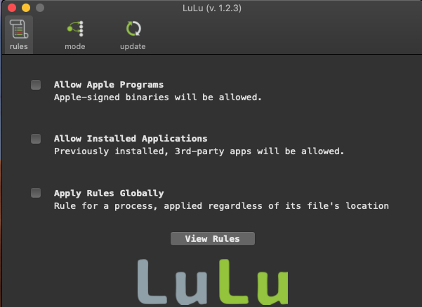 LuLu 1.2 : Rules tab