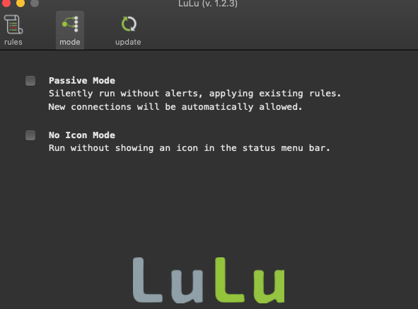 LuLu 1.2 : Mode tab
