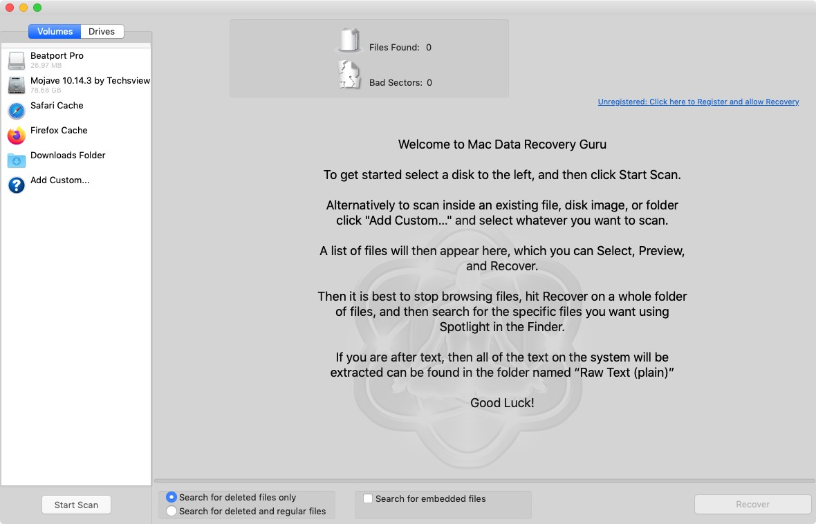 Mac Data Recovery Guru 5.0 : Welcome Screen 