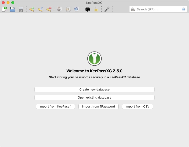 KeePassXC 2.5 : Welcome Screen
