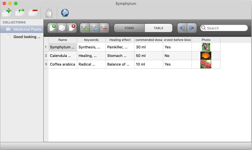 Symphytum 2.6 : Table View