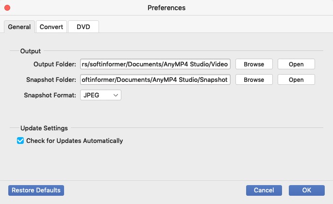 AnyMP4 DVD Ripper for Mac 8.2 : General Preferences