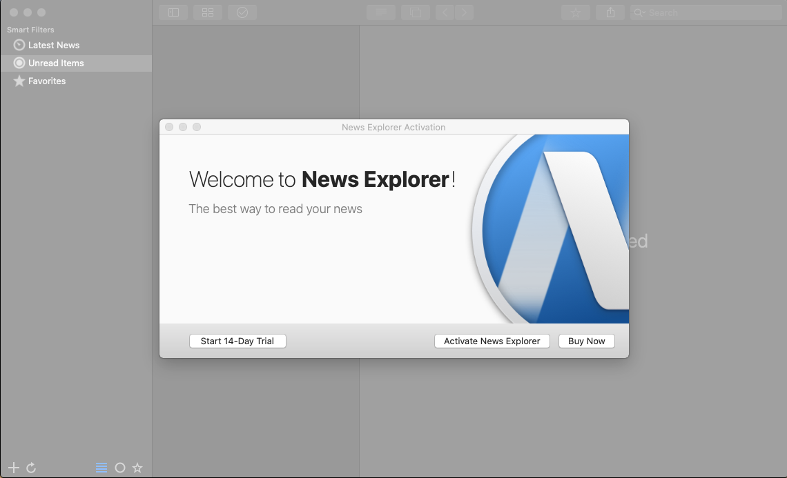 News Explorer 1.9 : Welcome screen