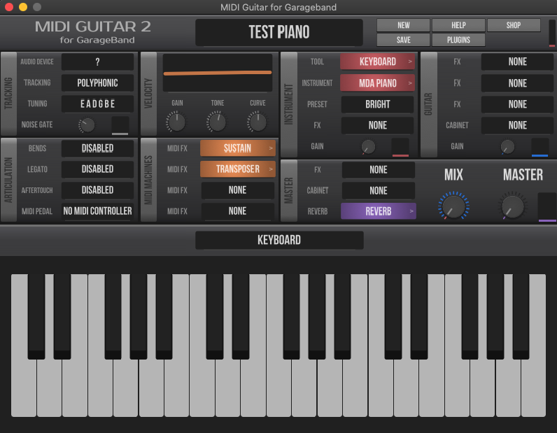MIDI Guitar For Garageband 2.6 : Keyboard window