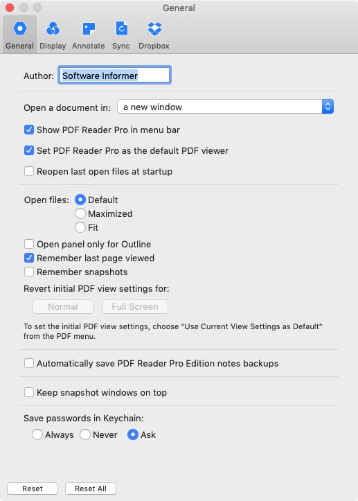 PDF Reader Pro 2.6 : General Preferences 