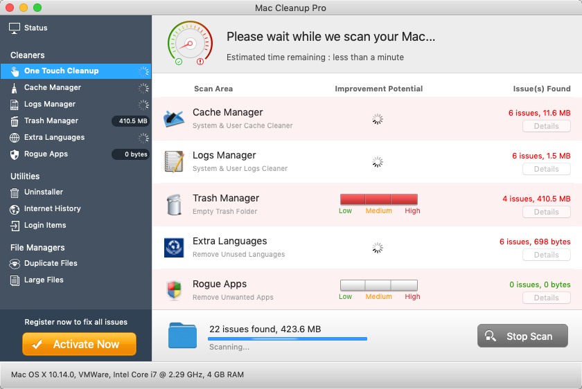 Mac Cleanup Pro 4.1 : Main Window