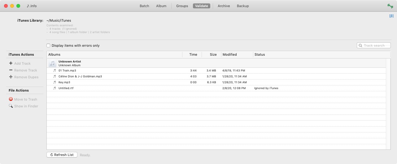 iBatch for iTunes 3.7 beta : Validate