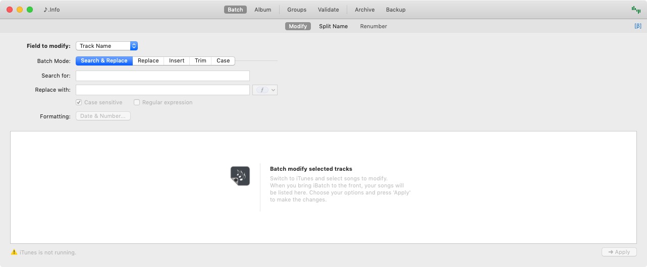 iBatch for iTunes 3.7 beta : Batch Modify Tracks