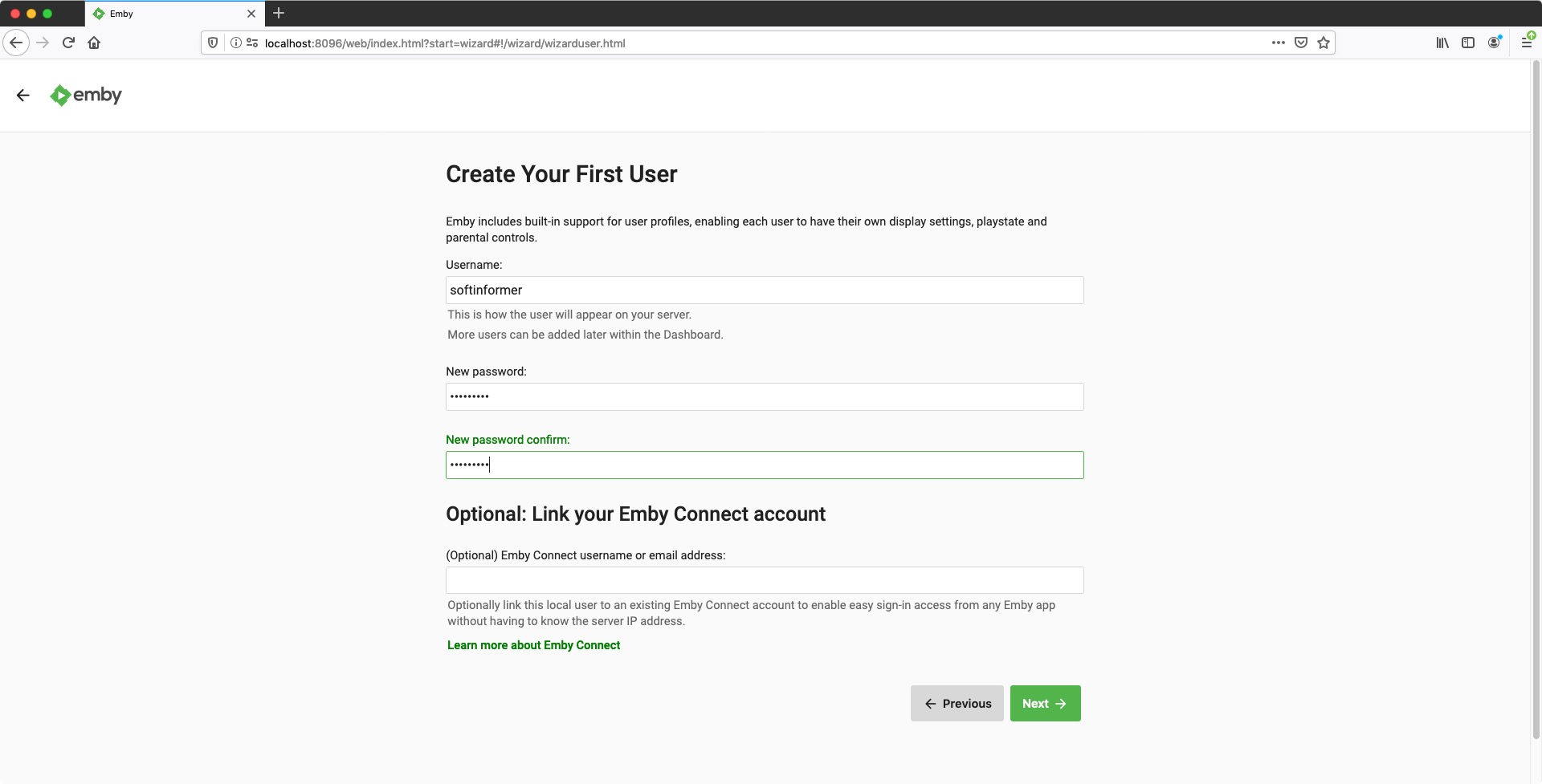 Emby Server 4.3 : Create User