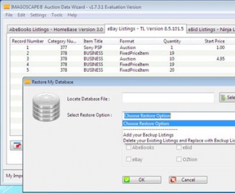 Showing Database Restore Window