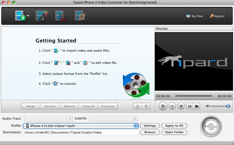 Tipard iPhone 4G Video Converter for Mac 3.6 : Main window
