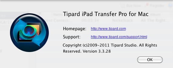 Tipard iPad Transfer Pro for Mac 3.3 : About window