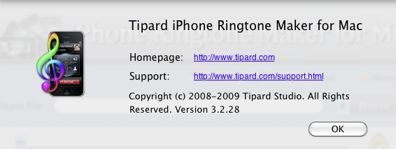 Tipard iPhone Ringtone Maker for Mac 3.2 : About window