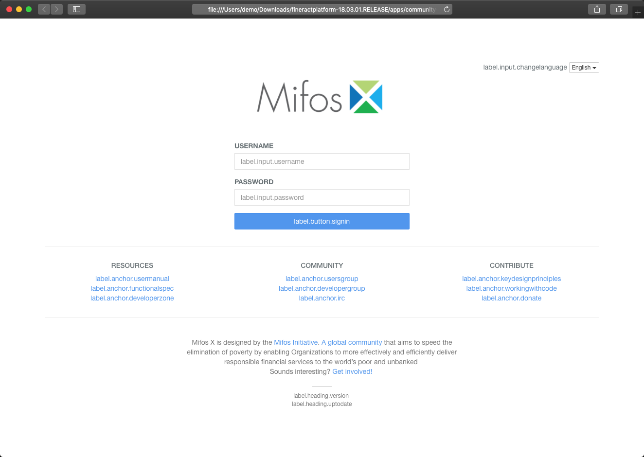 Mifos 18.0 : Main Window
