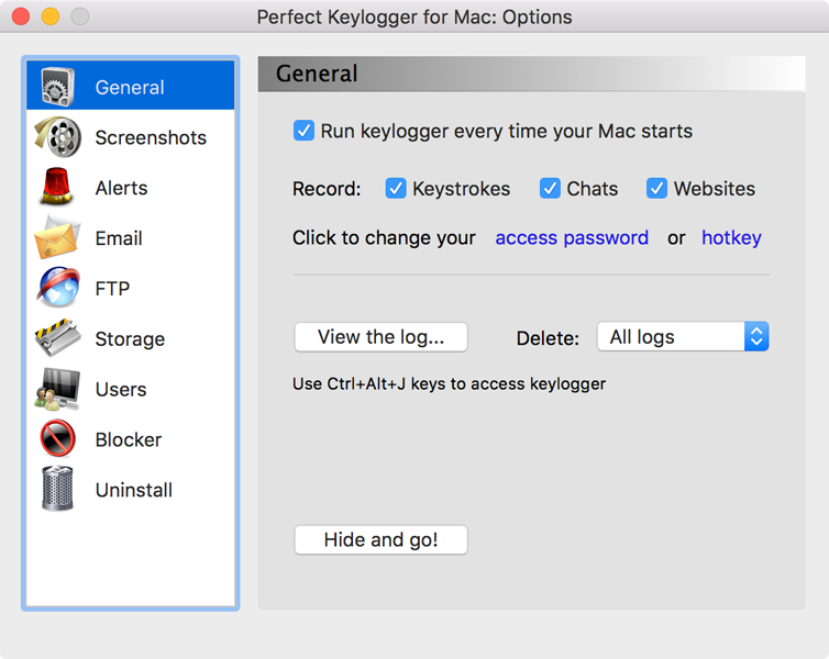 Perfect Keylogger for Mac 3.0 : Main Window