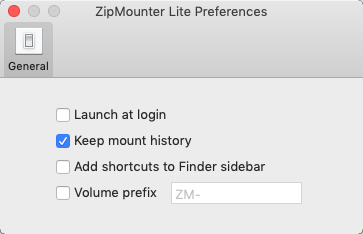 ZipMounterLite 1.2 : General Preferences