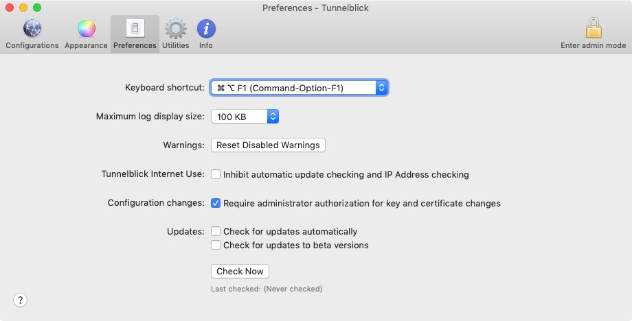 Tunnelblick 3.8 : Preferences