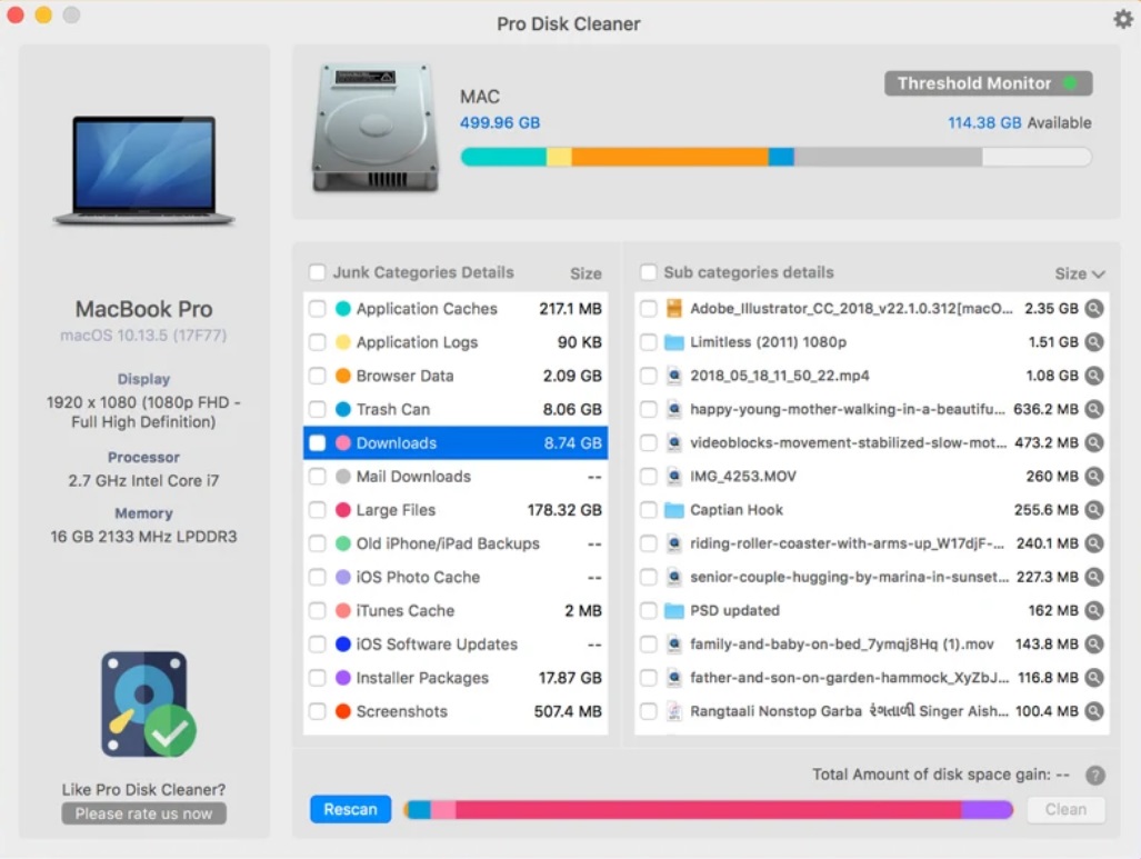 Disk Clean Lite 1.3 : Main Screen - Light Mode