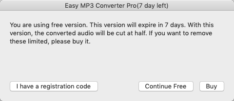 Easy MP3 Converter Pro 2.1 : Trial Limits