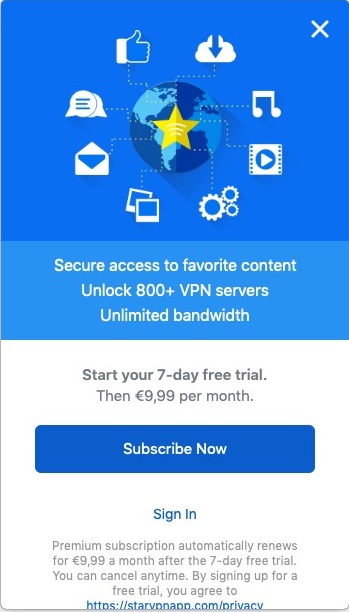 Star VPN 2.5 : Subscribe