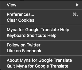 Myna for Google Translate 2.1 : Menu tabs