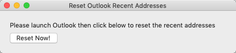OutlookResetRecentAddresses 1.0 : Main Window