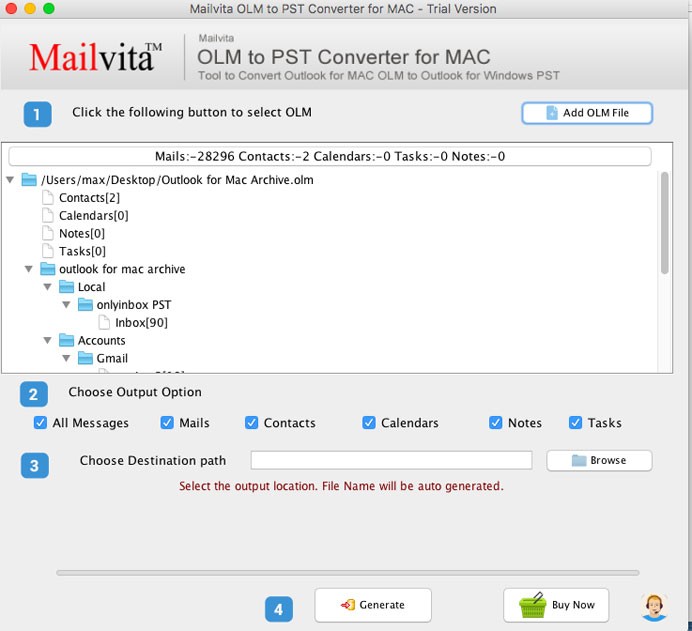 MailVita OLM to PST Converter for Mac 1.0 : Main Window