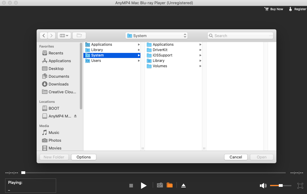 AnyMP4 Mac Blu-ray Player 6.3 : Open disc screen